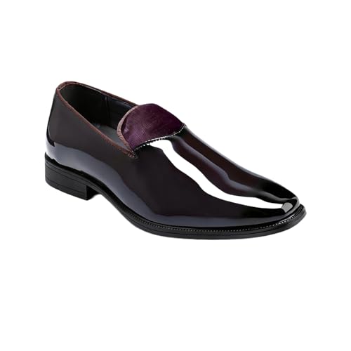 YFFUSHI Mocassins Homme en Cuir Verni Brillant Chaussures de Cérémonie sans Lacets pour Mariage Bureau Conduite, Rouge, 40 EU