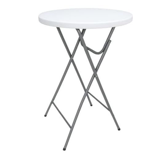 TERRE JARDIN - Table Pliante Mange Debout, Plateau HDPE Ø81 cm - Table Pliante Exterieur/Interieur 110 cm - Table de Jardin Pliante Blanche, Buffet, Fêtes, Camping - Stable et Robuste