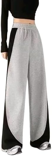 Women High Waist Wide Leg Pants | Cotton Joggers with Elastic Waistband &amp; Side Pockets | Lower Comfortable for Gym, Runnin...