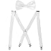 Produktbild HBF X-formiger Hosenträger mehrfarbige elastische verstellbare Länge für Damen und Herren mit den starken Clips Playshoes und Halsschleife Fliege in verschiedenen Designs (weiß)