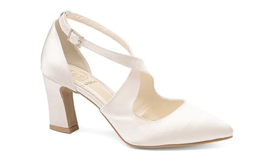 Butdam Brautschuhe Damen Hochzeit Tanzschuhe Blockabsatz IGA Satin Ivory/Creme (Ivory Creme, EU Schuhgrößensystem, Erwachsene, Numerisch, M, 39)