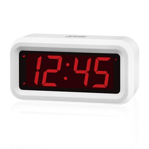 KWANWA Reloj Despertador LED Que Funciona con Pilas con números Rojos de 1.2 Pulgadas, repetición, Brillo Ajustable (Blanco)…