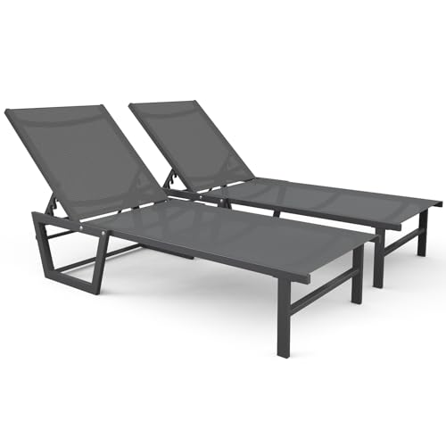 vounot® Lot de 2 Bain de Soleil en Textilène Structure en Aluminium Inclinable Chaise Longue 5...