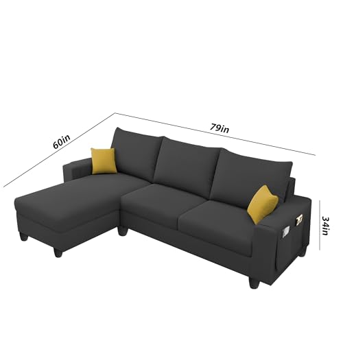 Image of Casaliving Porto LHS 4 Seater L Shape Sofa Set for Living Room (Black Fabric) Premium Velvet Fabric Sofa Set