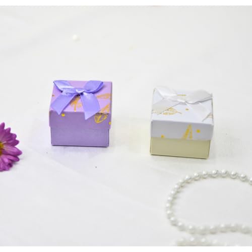 Image of Ring Box Small Gift Boxes Sturdy Cardboard Cube Box for Jewelry Pendant (2, Lavender & Off-White)
