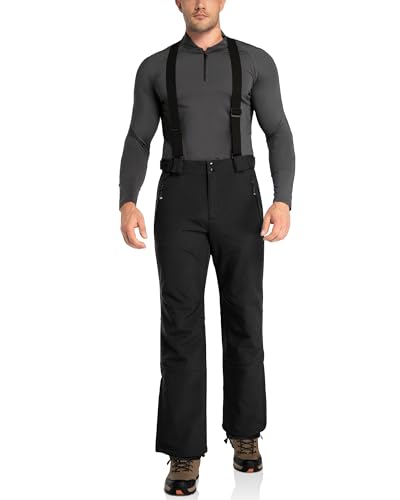 33,000ft Mens Snow Bibs Ski Pants Waterproof Insulated Snow Pants, Windproof Winter Snowboard Bib Overalls Black