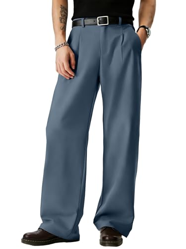 Image of JMIERR Mens Baggy Casual Dress Pants Lightweight Pleated Old Money Wide Leg Pants Loose Relaxed Fit Trousers