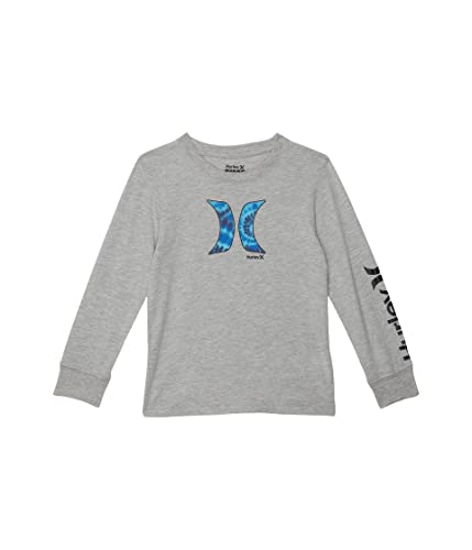 Hurley Boy's Long Sleeve Graphic T-Shirt and Beanie Gift Set (Big Kids) Grey/Blue Tie-Dye LG (Big Kid)
