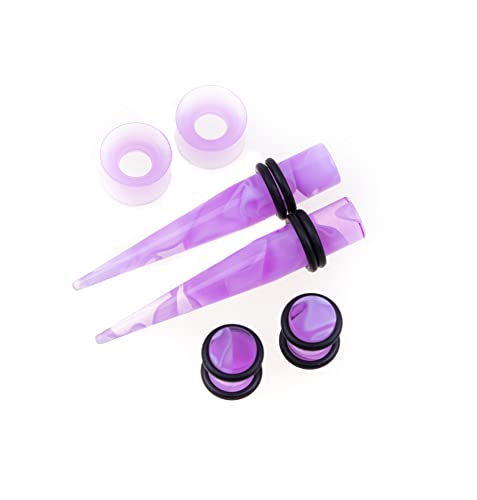 Linkning 50 Pcs Ear Stretching Kit 14Gauges-00Gauges Earring Marble Acrylic Taper Piercing Jewlery Sets (Purple) #TOP1