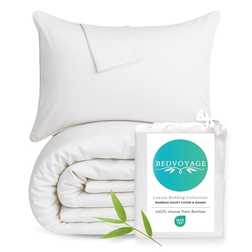BedVoyage Luxury 100% viscose from Bamboo Duvet Cover with Shams, 3pc, King-Cal King - White