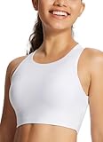 baleaf Women's Swim Bra Tops Modest High Neck Push Up Crop Tank Bikini Top Athletic Sports Swimsuits Bathing Suit Under Rash Guard White 40