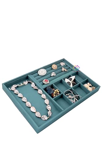 Image of MultiPurpose Tray Velvet Jewelry Drawer Organizer For Ring, Necklace,Chain, Earring & Jeweller Organizer Etc (Green)