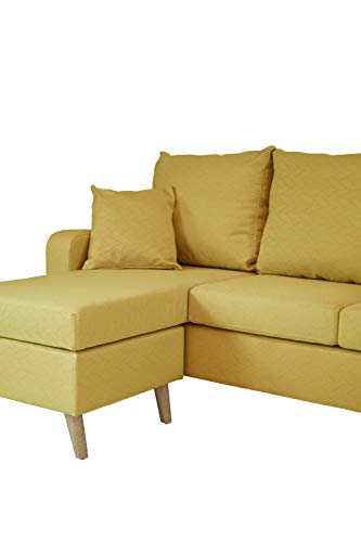 Divano Roma Furniture Middle Century Modern Linen Fabric Small Space Sectional Sofa with Reversible Chaise (Yellow) - Thumbnail 4