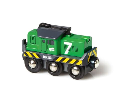 brio world freight battery engine - battery-operated toy train for wooden tracks - powerful motorized train engine pulls the longest sets - works with all railway sets - ages 3 amp up