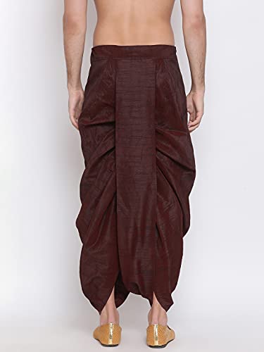 Image of VASTRAMAY Men's White Silk Blend Readymade Elastic Traditional Dhoti - Comfortable Pre-Stitched Dhoti for Weddings, Festivals, and Special Occasions