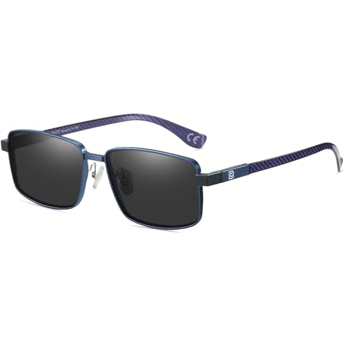 Image of DUCO Retro Rectangular Polarized Sunglasses for Men Trendy Carbon Fiber Shades