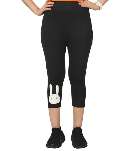 Image of KYDA KIDS Girls Cotton Printed Stretchable Capri Leggings (3 /4 th Pant) for Dance, Yoga, Running, Exercise, Pack of 2