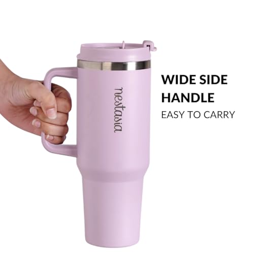 Image of Nestasia GripSip40 Tumbler with Straw & Side Handle 1.2L | Insulated Stainless Steel Sipper Water Bottle for Adults with Dual Flip Opening Sip-Swig Leakproof Lid for Office & Gym (Lilac Haze)