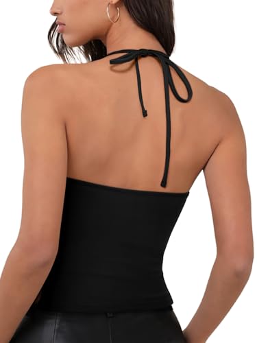 REORIA Womens Camisole Tank Tops Criss Cross Halter Top Double Lined Backless Crop Tops Y2K Vacation Outfits3