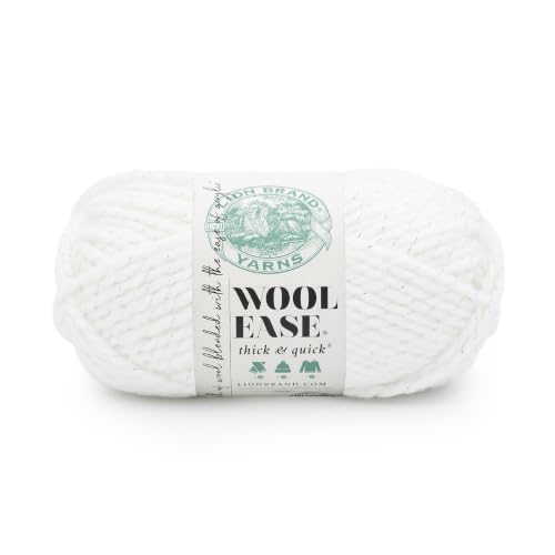 Image of Lion Brand Yarn, Wool-Ease Thick & Quick, Diamond, White Metallic, 1 Pack | Super Bulky Wool Acrylic Blend Fiber for Soft Hats, Sweaters, Chunky Blankets, Yarn for Crochet, Knitting, Crafts, Weaving