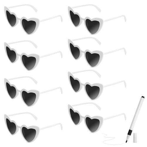 HENGBIRD Óculos coração, 8 pares óculos de sol coração e marcadores, DIY óculos de festa, óculos de despedida de solteira, óculos coração vintage para festa de aniversário carnaval casamento