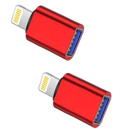 Apple MFI Certified Lightning to USB Camera Adapter, USB 3.0 OTG Cable Adapter for iPhone 14 13 12 11 XS XR X SE 8 7 6 5 iPad to Connect Card Reader, Keyboard, Mouse, Piano, USB Flash Drive (Red)