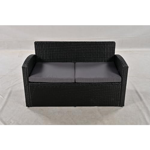 ガーデンソファー ラタン調 屋外 ガーデンテーブルセット 3点セット 防水 ラタン調 ガーデンチェアー 高級ソファー 軽量ガーデンファニチャー 屋外家具 組立簡単 コンパクト 耐荷重150KG (本体グレー ×クッショグレー) 2枚目