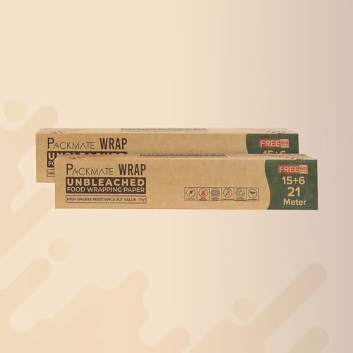 Packmate Wrap - Unbleached Greaseproof Food Wraping Paper (Brown) 21 (15+6) Meter Roll (Pack of 2)