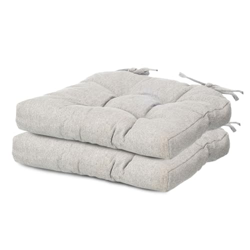 TIENDA EURASIA – Pack Cojines Sillas | Material Tela (Poliéster) | Material de Relleno 100% Poliéster | Tamaño 40x40x7 cm | 2 Cordones de Sujeción | Cojines Exterior Jardín (Gris Claro, Pack 2)