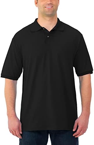 Jerzees Men's SpotShield Stain Resistant Polo Shirts (Short & Long, Short Sleeve-Black, Medium