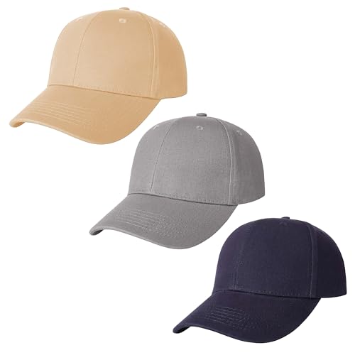 Image of 3 Pack Plain Cotton Strapback Baseball Hat Adjustable Low Profile Blank Team Ball Caps for Men Women