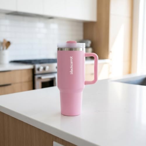 Image of BLACKCARROT 1200ml Double Wall Sipper with Straw and Lid, Tumbler Water Bottle, Black Carrot 304 Grade Stainless Steel Tumblers for Hot and Cold, Coffee Travel Mug, Pink