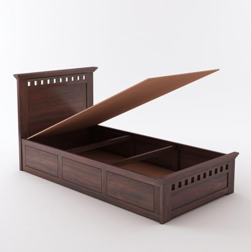 Image of Ganpati Arts Sheesham Wood Armania Single Size Bed with Box Storage for Bedroom | Wooden Single Bed Palang for Home (Walnut Finish) 1 Year Warranty