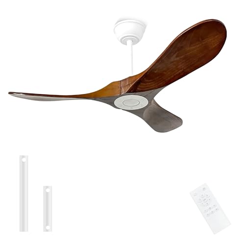Image of 42'' Outdoor Ceiling Fan no Light,Solid Wood Ceiling Fan with Remote Control,Quiet and Reversible DC Motor with Large Airflow for Living Room,Patios,Gazebo (White+Dark Walnut)