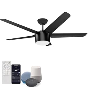 wurzee 52 Inch Smart Ceiling Fan, DC Reversible Motor Noiseless Timing 3CCT Dimmable, Black Ceiling Fan Compatible with Alexa Tuya App for Living Room Indoor & Outdoor ETL