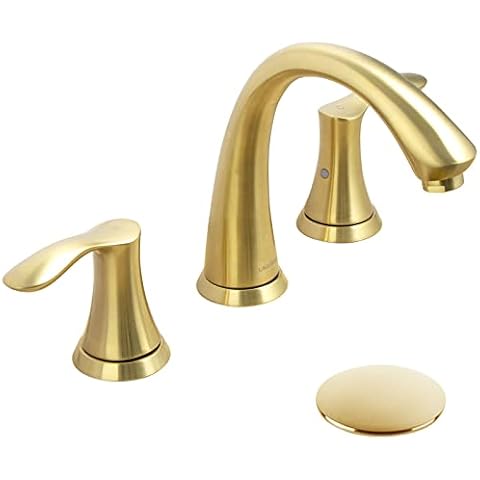 Lava Odoro Valenvoir Brushed Gold Bathroom Faucet 3 Hole, 8 inch Widespread Bathroom Faucet 2 Handle Bathroom Sink Faucet Vanity Faucet with Drain Assembly Supply line, BF405-SG Cover