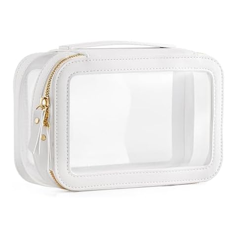 Vorey Medium Clear Makeup Bag for Women, Portable Travel Makeup Bag Organizer Waterproof Toiletry Bag Cute Makeup Bags Cosmetic Bag Makeup Pouch, White Cover