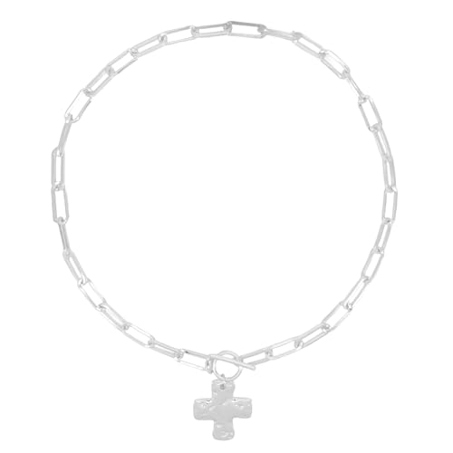 Gold Chunky Cross Necklace for Women - Statement Layered Hammered Cross Pendant Jewelry with Vintage Toggle Clasp, Bold Thick Chain Necklace Gift for Women2