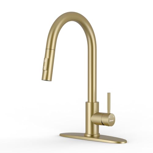 Image of WEWE Kitchen Faucet with Pull Down Sprayer, Gold SUS304 Stainless Steel Kitchen Sink Faucets, High Arc Single Handle Faucet for Kitchen Sink, Commercial Modern Farmhouse RV Utility Faucet