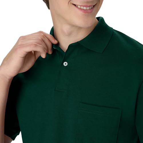 Hanes Men's Short-Sleeve Jersey Pocket Polo (Pack of 2), Deep Forest, Small - image 6