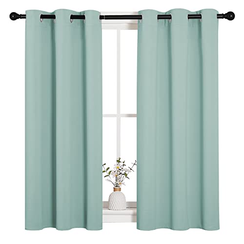 Image of NICETOWN Aqua Blue Thermal Insulated Curtains Blackout Draperies, Window Treatment Solid Grommet Room Darkening Drape Panels for Bedroom (Set of 2, 34 by 45 inches Long)