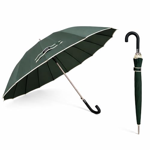 Meteorwi Home   Paraguas Largo Automático con 16 Varillas Antiviento, Paraguas Grande Impermeable con Mango Curvo, Diseño Clásico y Elegante para Hombre y Mujer. (Verde)
