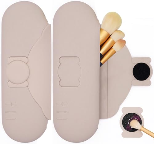 Silicone Makeup Brush Holder with Cleaning Pad - Travel Brush Organizer Case, Magnetic Closure Waterproof Cosmetic Bag for Easy Storage & On-the-Go Cleaning (9.05 Inch)