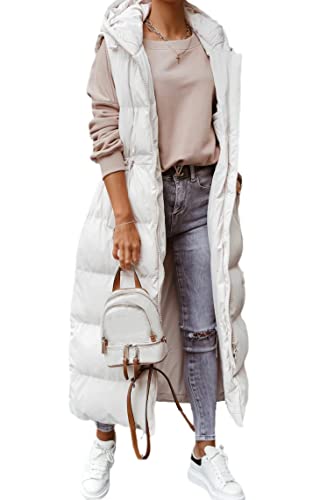 Tankaneo Women's Long Quilted Vest Outerwear Hooded Maxi Length Sleeveless Puffer Vest Full-zip Cotton Padded Coat2