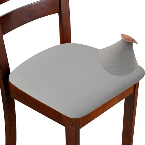 ZHILING Juego de 6 fundas elásticas para asientos de sillas de comedor, color gris claro, fundas protectoras de asiento extraíbles y lavables con lazos