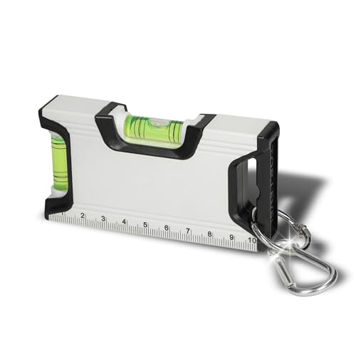 Misura - Nivel de burbuja magnético con mosquetón (10,5 cm, ideal para camping, herramientas, caravanas y viajes), pequeño nivel de burbuja para medidas precisas, color: blanco