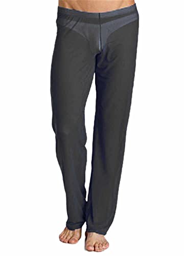 WONLINE Herren Tüllhose Lang Atmungsaktive durchsichtige Hose gemütlich transparent Hose sexy NylonHose elastische Microfaser Sheer Pant Männer Unterwäsche Netz-Stoff Hose (Schwarz,L) Cover