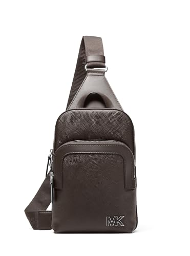 Michael Kors Edison Mochila média com zíper duplo, ferragem preta/chocolate