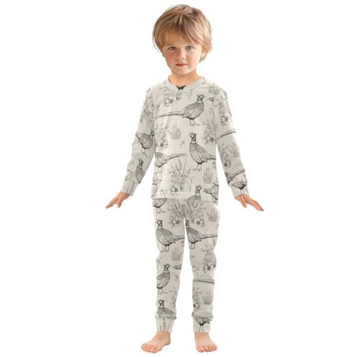Pajama Sets Long Sleeve Birds Flowers and Grass Pattern Soft Comfy Sleepwear 2 Piece PJS 3-8T2