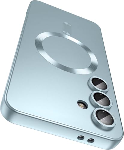 Image of DIZORO Samsung A35 Case, Compatible with Mag Safe Back Cover, Matte Luxury Metallic Luster Flexible TPU Wireless Charging Shockproof Case with Camera Protector (Sierra Blue)